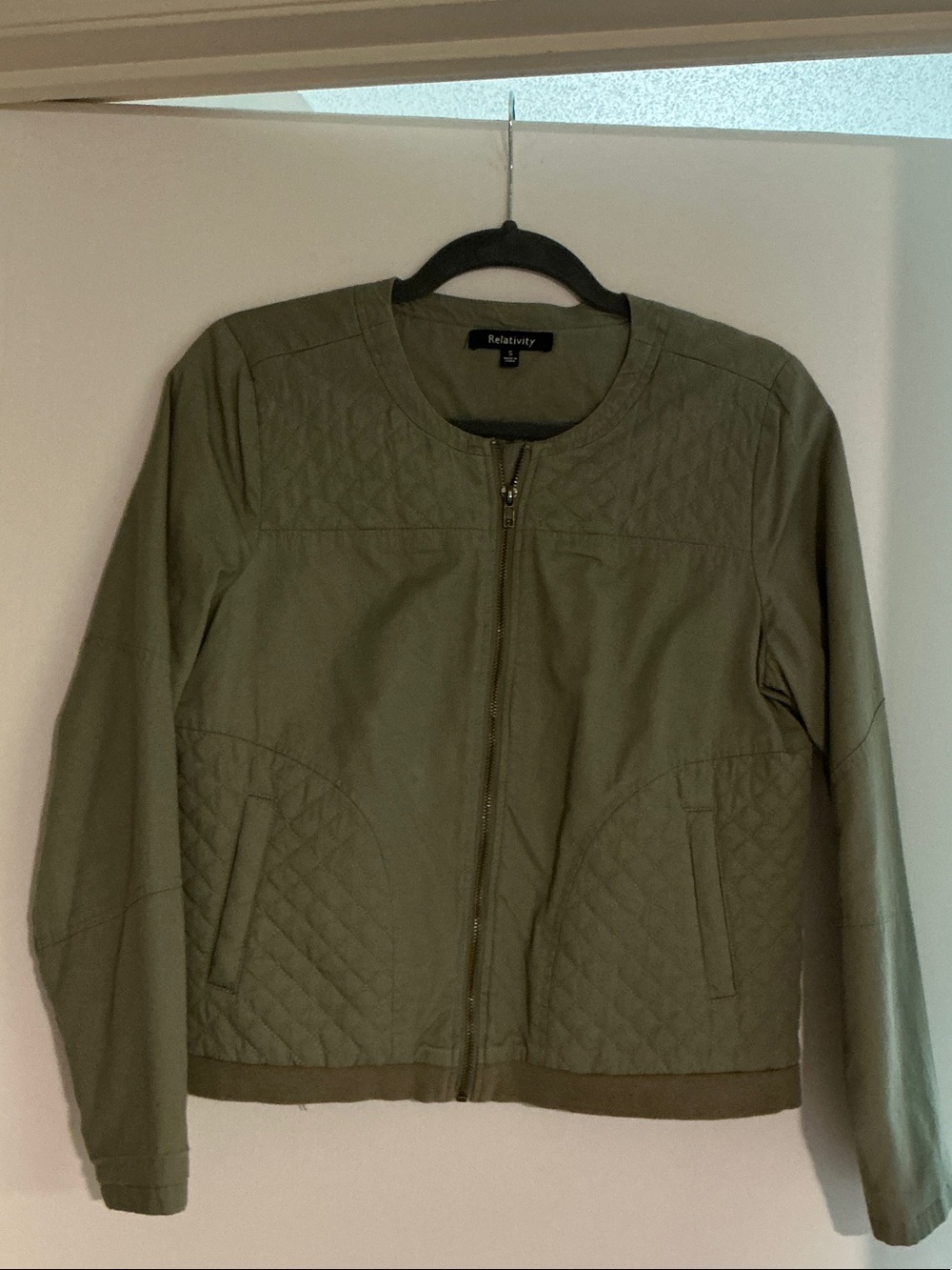 Relativity Olive Green Quilted Zip-Front Bomber Jacket